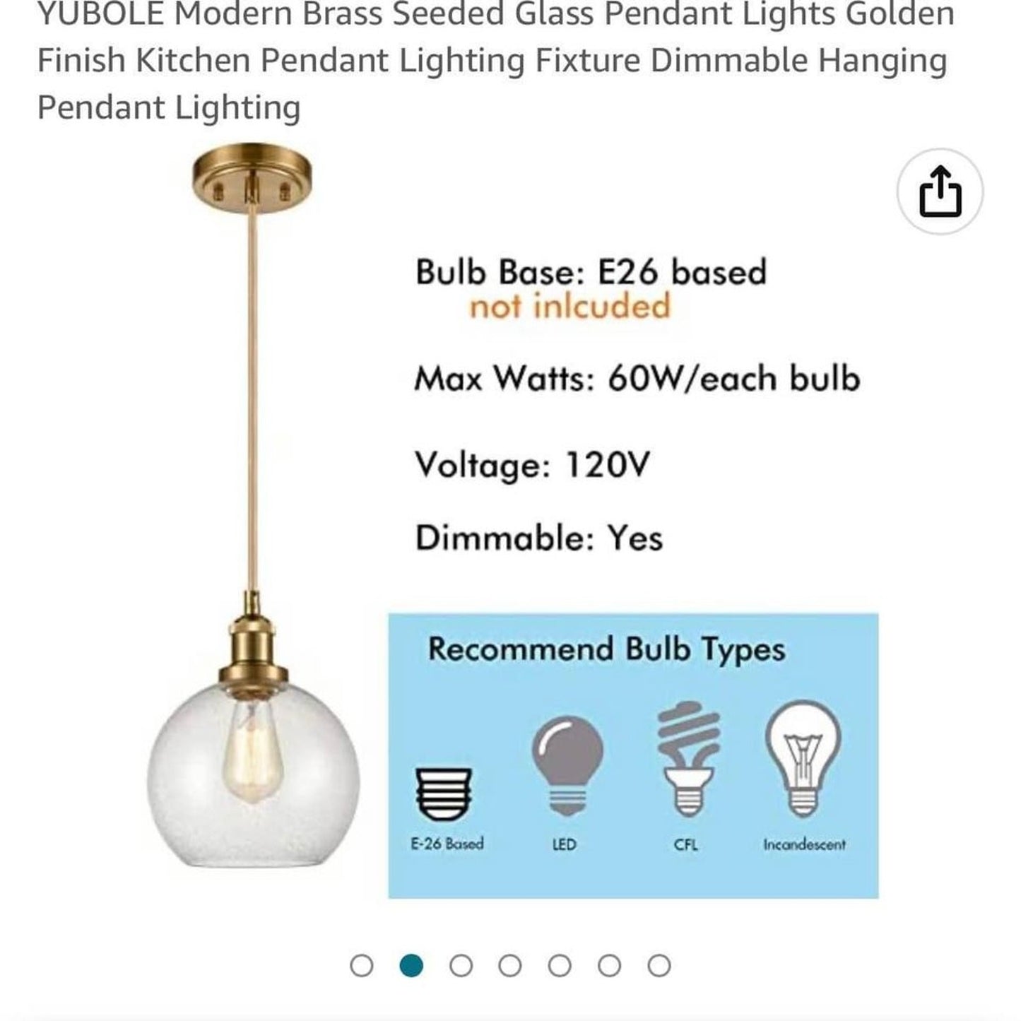 YuBole Modern Brass Seeded Glass Pendant Golden Finish