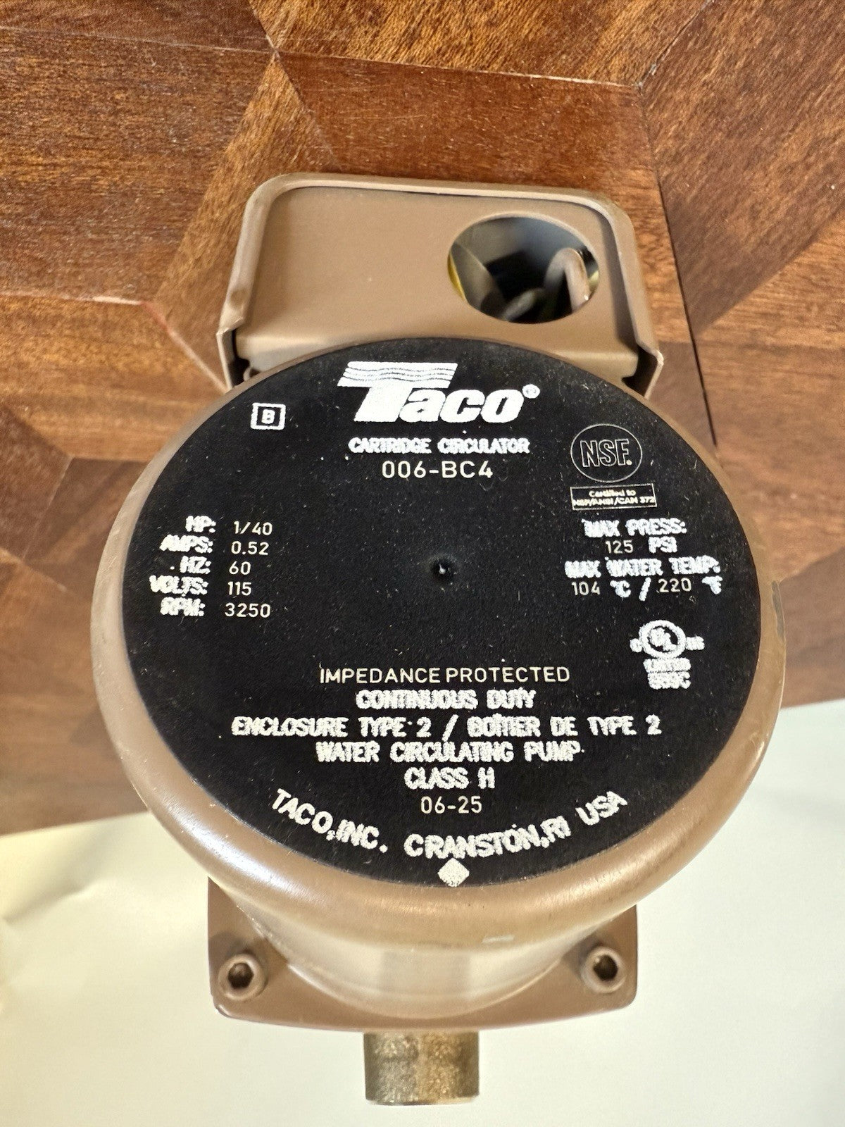 Taco 006-BC4 1/40 HP Circulator Pump 1/2" sweat -Bronze