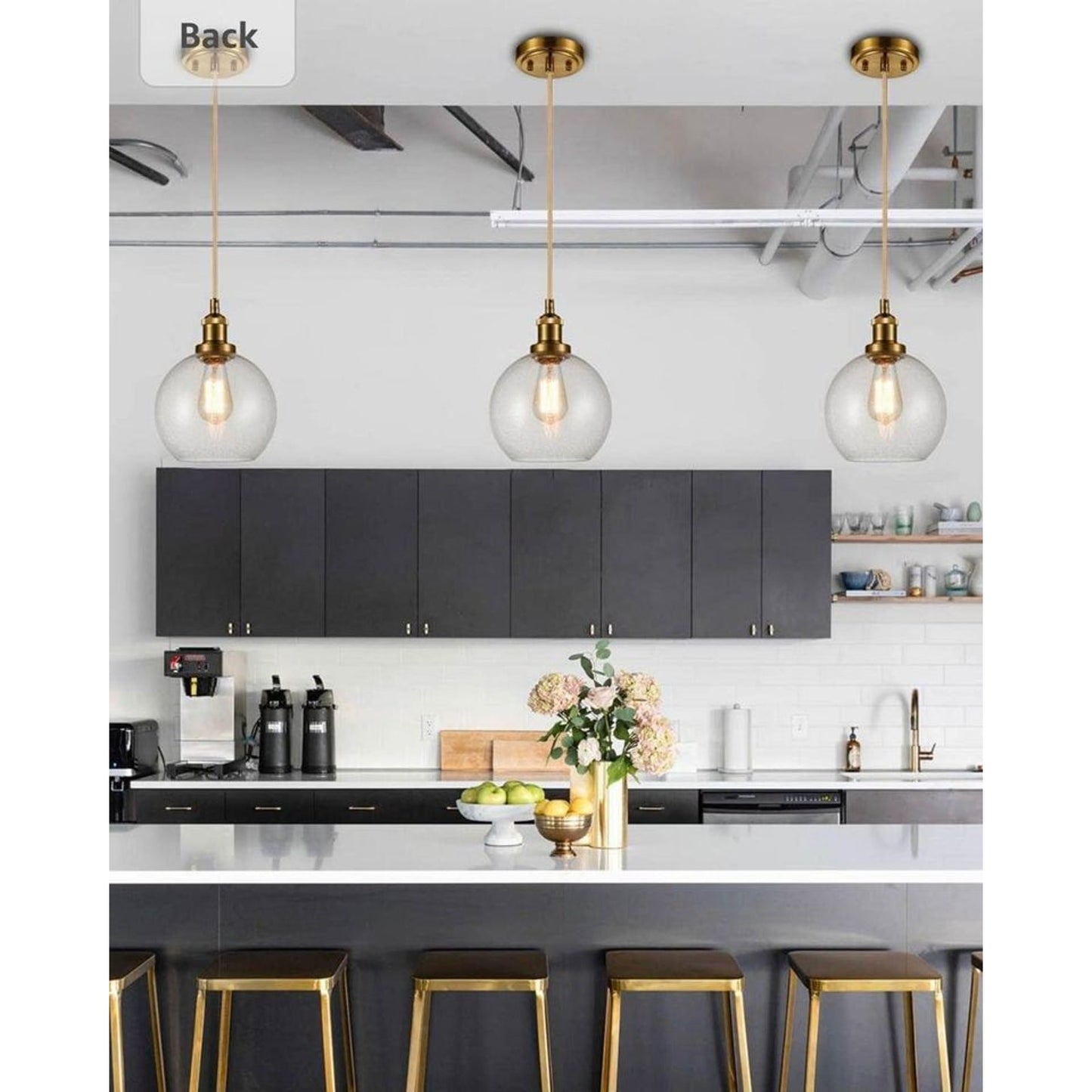 YuBole Modern Brass Seeded Glass Pendant Golden Finish