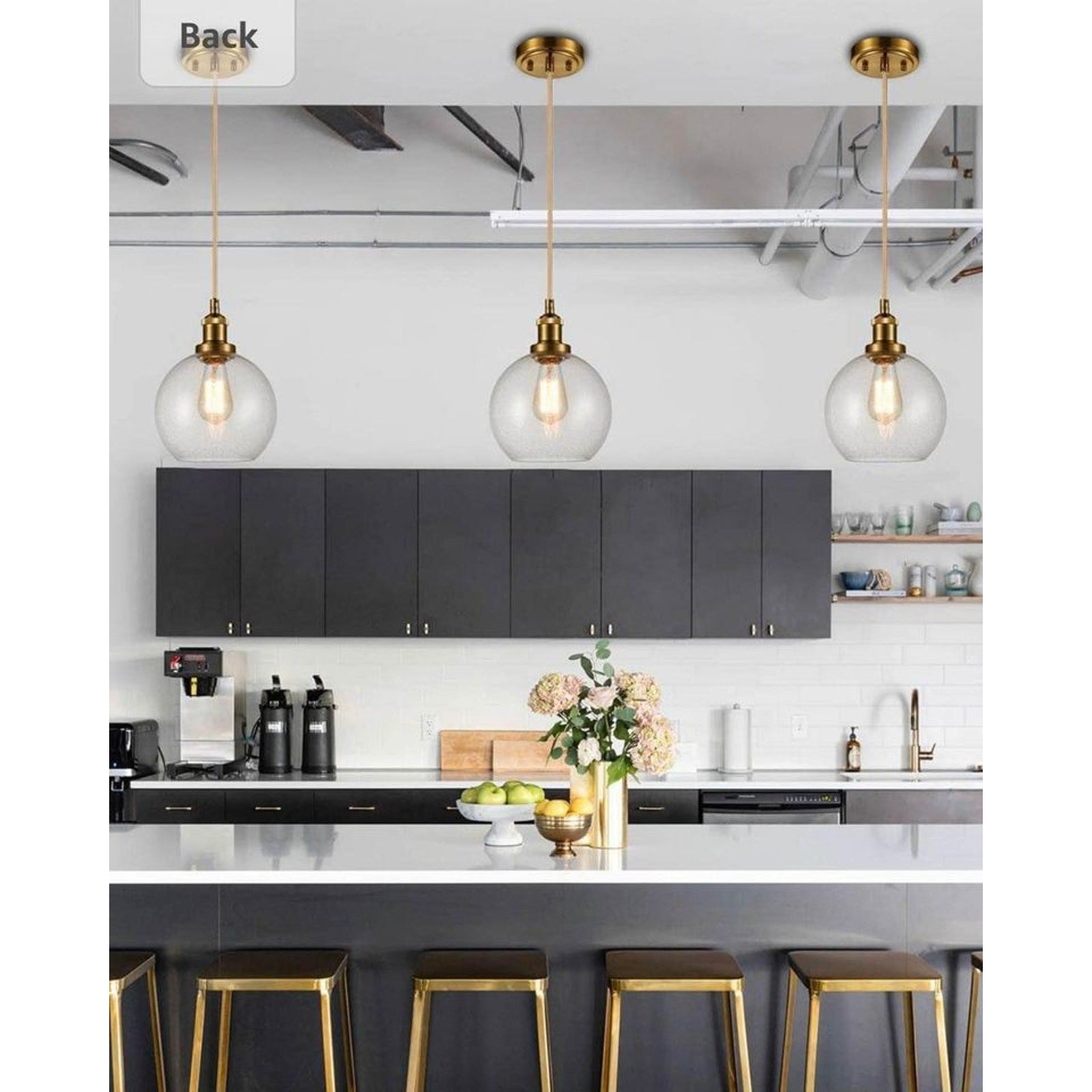 YuBole Modern Brass Seeded Glass Pendant Golden Finish