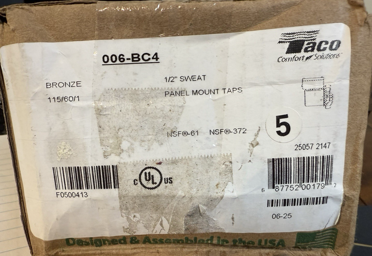 Taco 006-BC4 1/40 HP Circulator Pump 1/2" sweat -Bronze