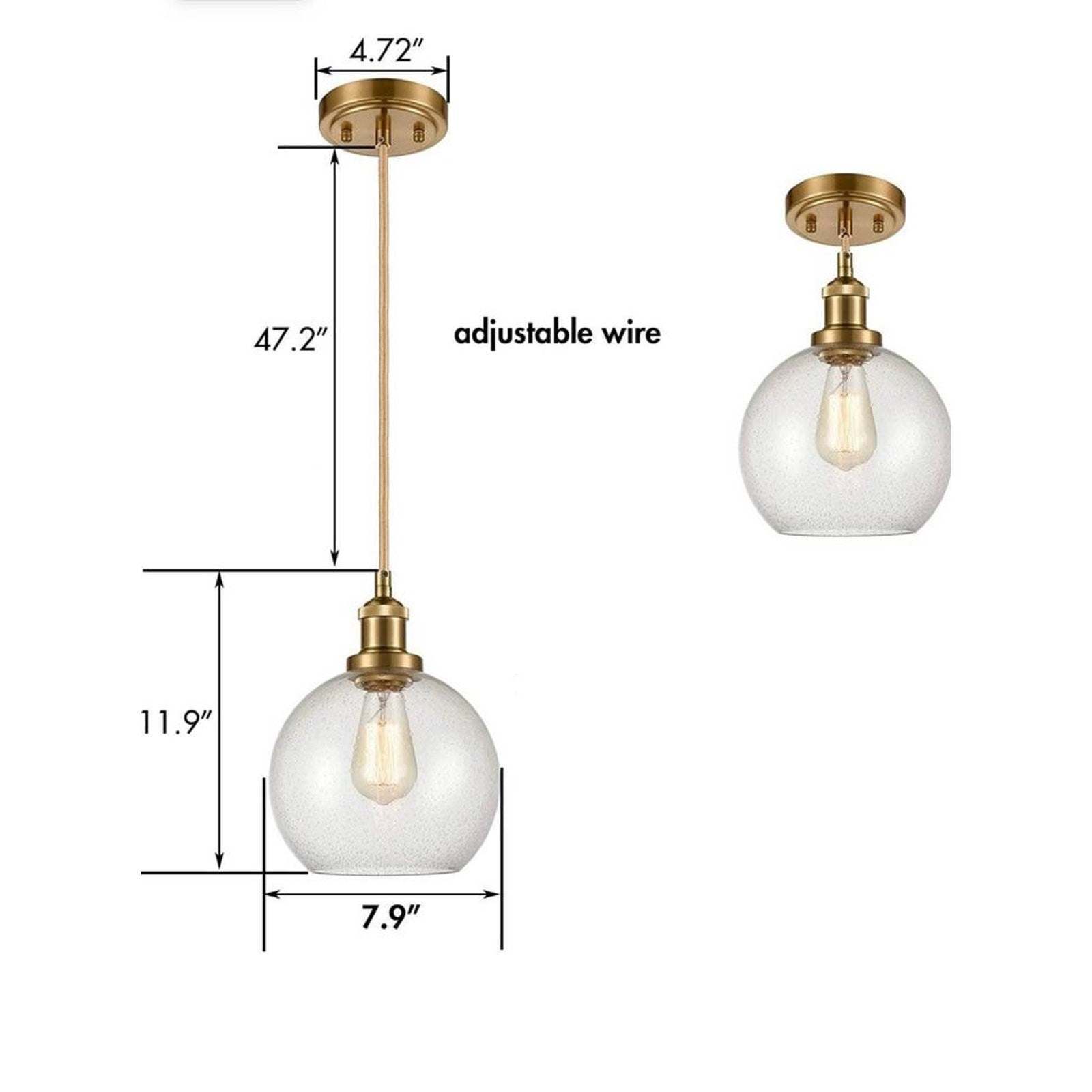YuBole Modern Brass Seeded Glass Pendant Golden Finish