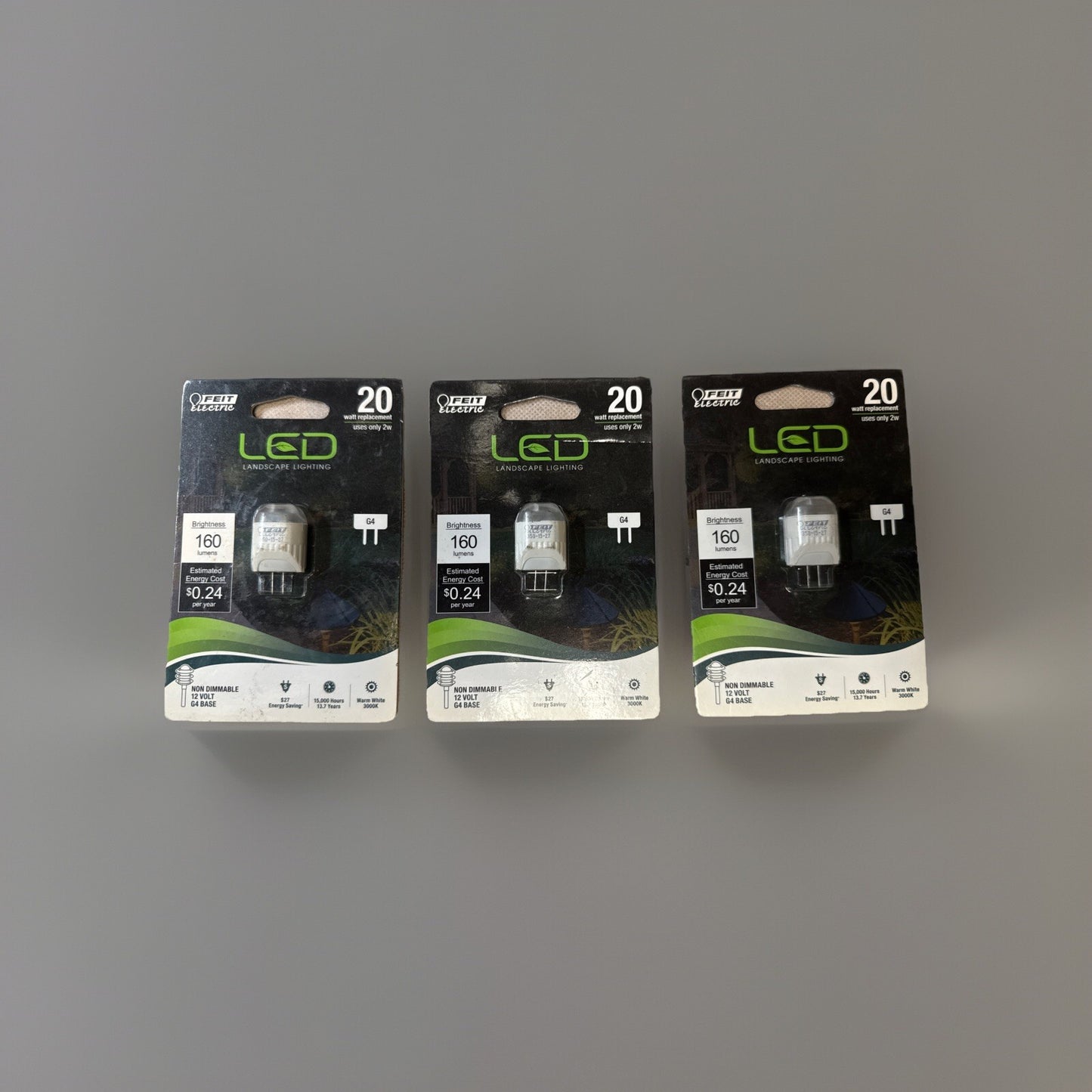 Lot of 3 Feit G4 LED 12V Landscape Bulbs 2W = 20W 160 Lumens Low Voltage
