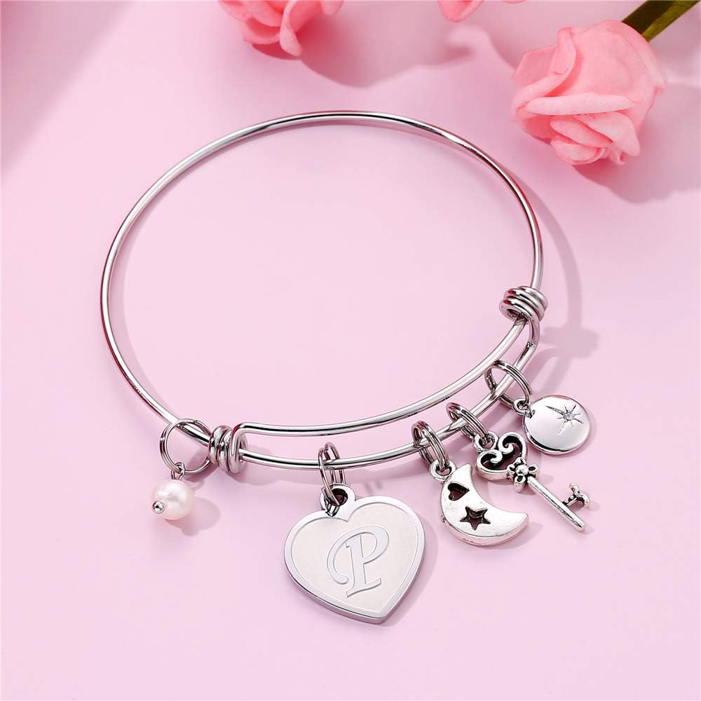 Personalized Initial Charm Bracelet A-Z Gift for Women – Adjustable Engraved Jew