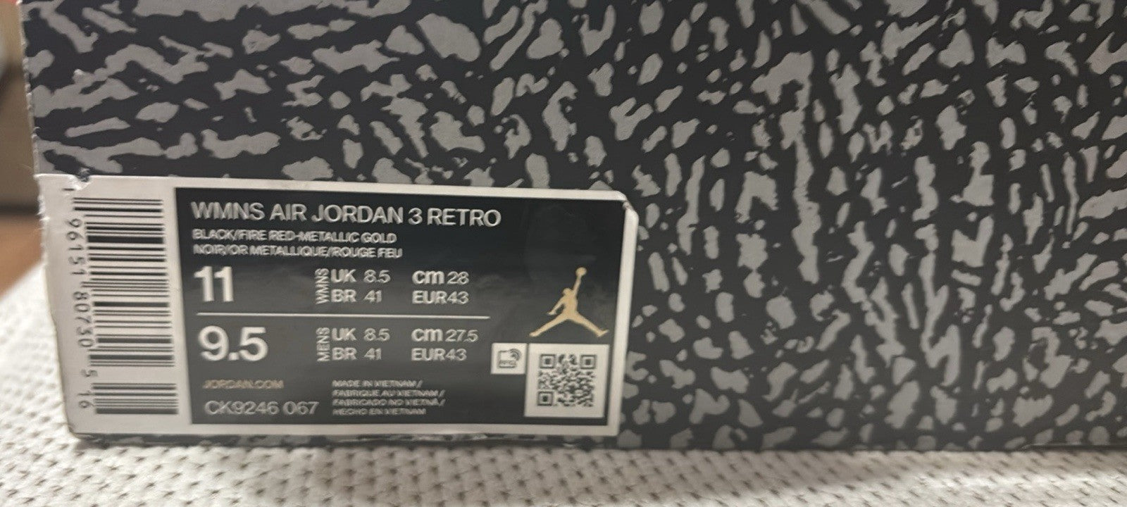 New -Nike WMNS Air Jordan 3 Retro Black Gold Sneakers CK9246-067 Women's 11