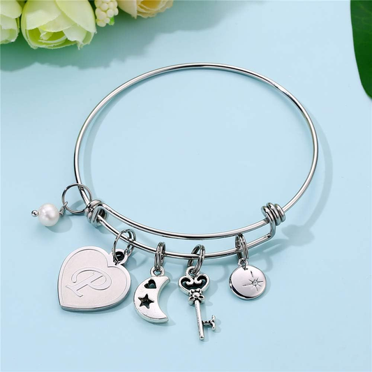 Personalized Initial Charm Bracelet A-Z Gift for Women – Adjustable Engraved Jew