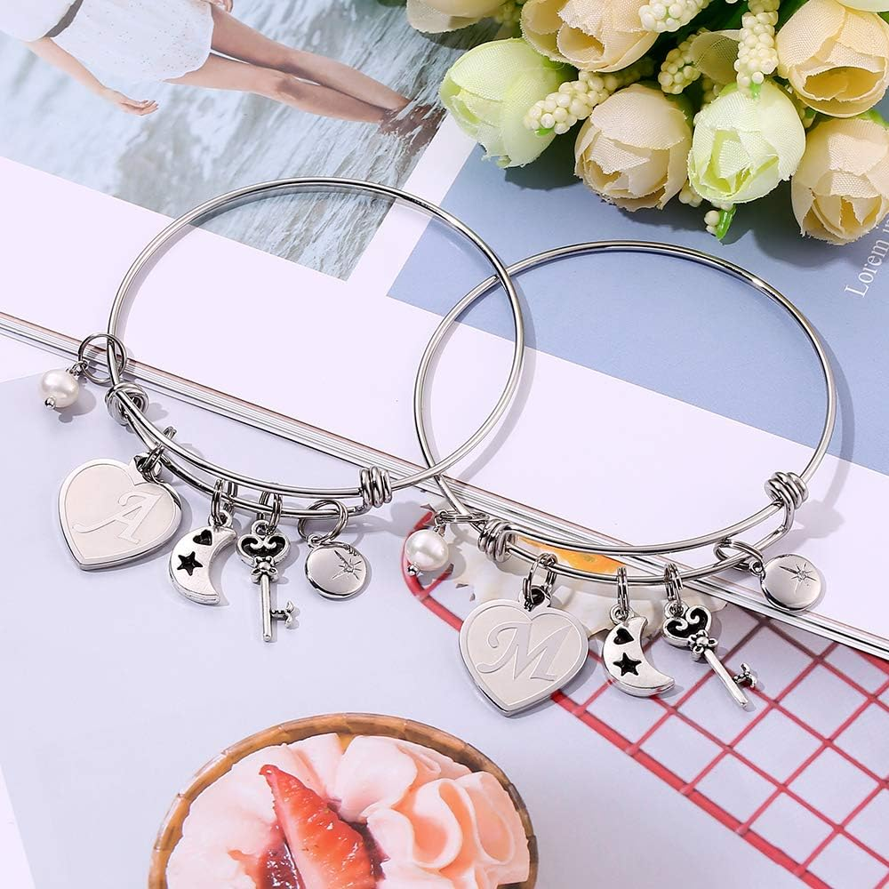 Personalized Initial Charm Bracelet A-Z Gift for Women – Adjustable Engraved Jew