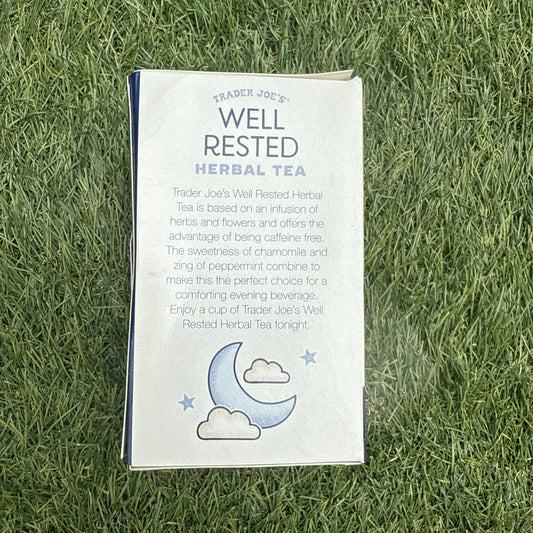 TRADER JOE'S WELL RESTED HERBAL TEA 20 bags CAFFEINE FREE 1 Box Ships Fast