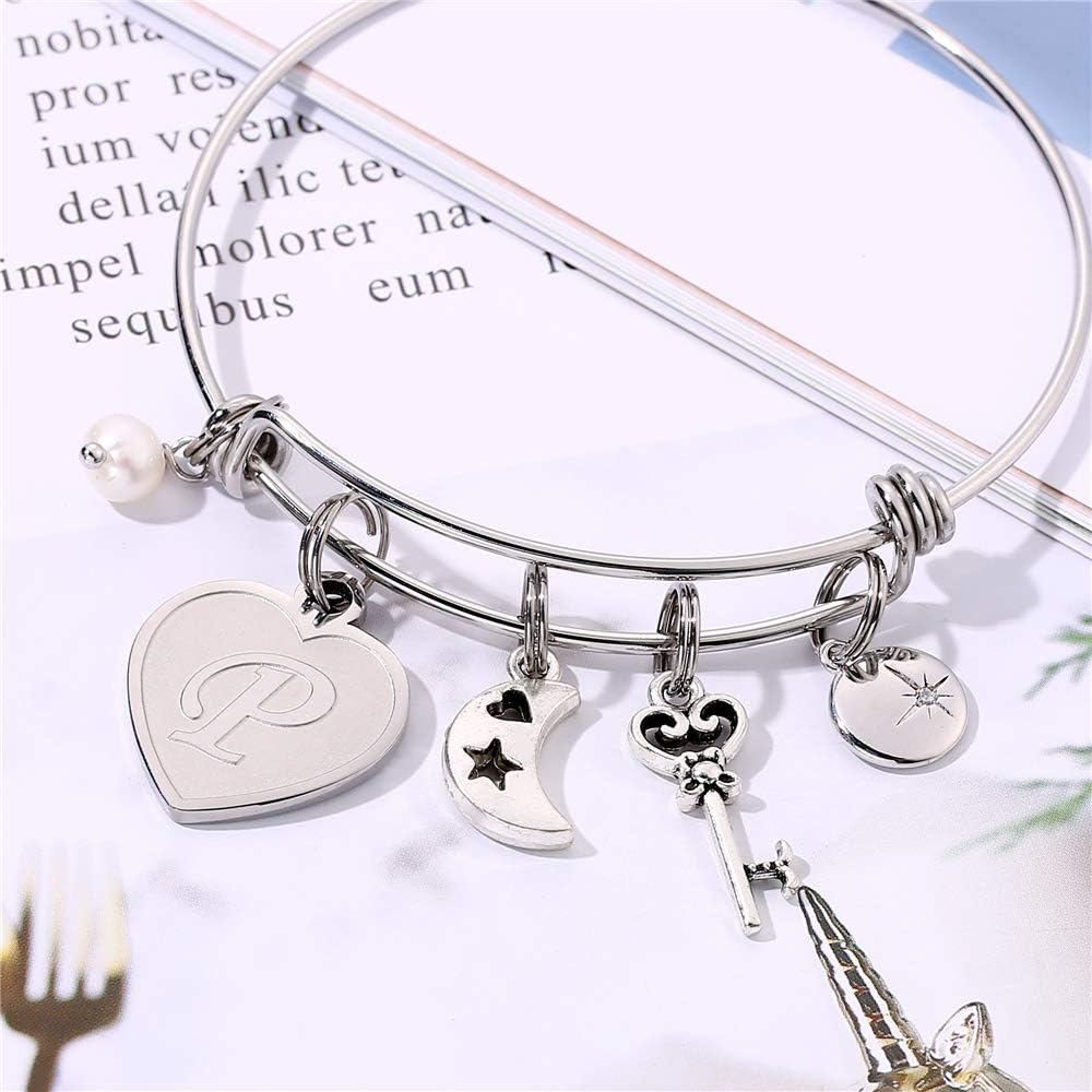 Personalized Initial Charm Bracelet A-Z Gift for Women – Adjustable Engraved Jew