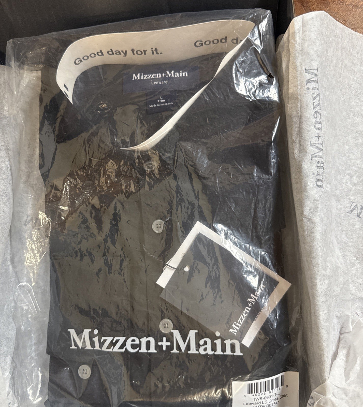Mizzen+Main Leeward Dress Shirt – Black Trim Fit LS Button-Down – Men’s Large