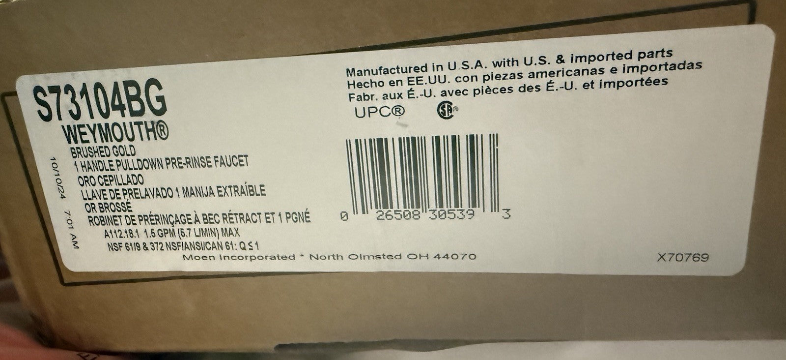 Moen Weymouth S73104BG Pulldown Spring Kitchen Faucet Brushed Gold