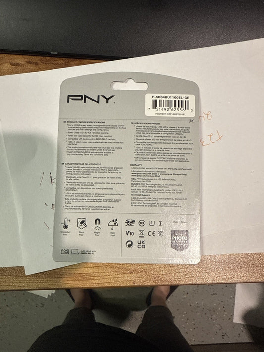 PNY 64GB Elite Class 10 MicroSD Card – U1 A1 V10 Memory Card w/ Adapter NEW