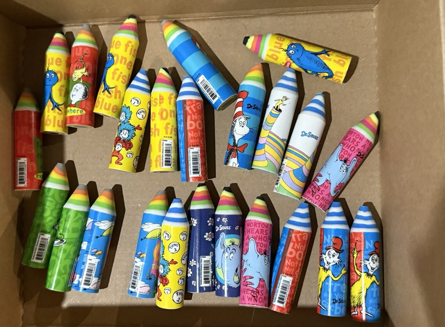 Raymond Geddes Dr. Seuss Crayon Erasers – 24‑Count Bulk Pack – Licensed Novelty