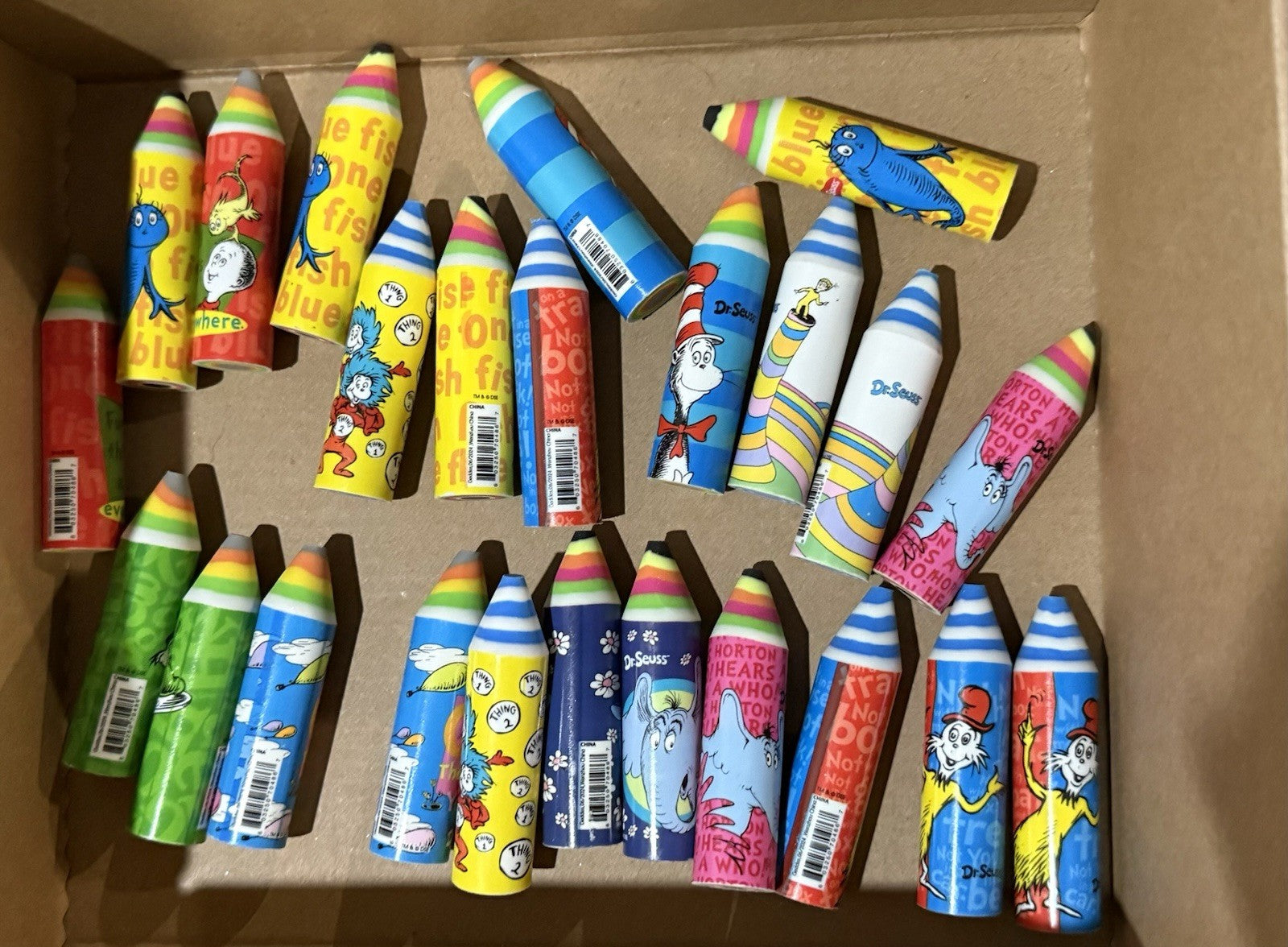 Raymond Geddes Dr. Seuss Crayon Erasers – 24‑Count Bulk Pack – Licensed Novelty