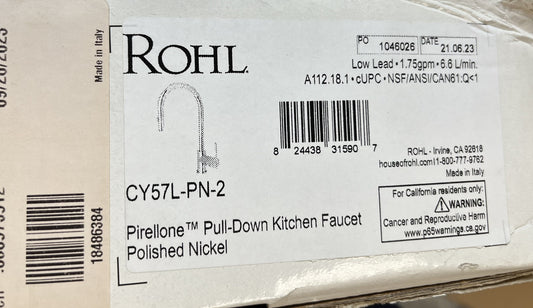 Rohl CY57L-PN2 Pirellone Single Hole Pull-Down Kitchen Faucet – Satin Nickel Fin
