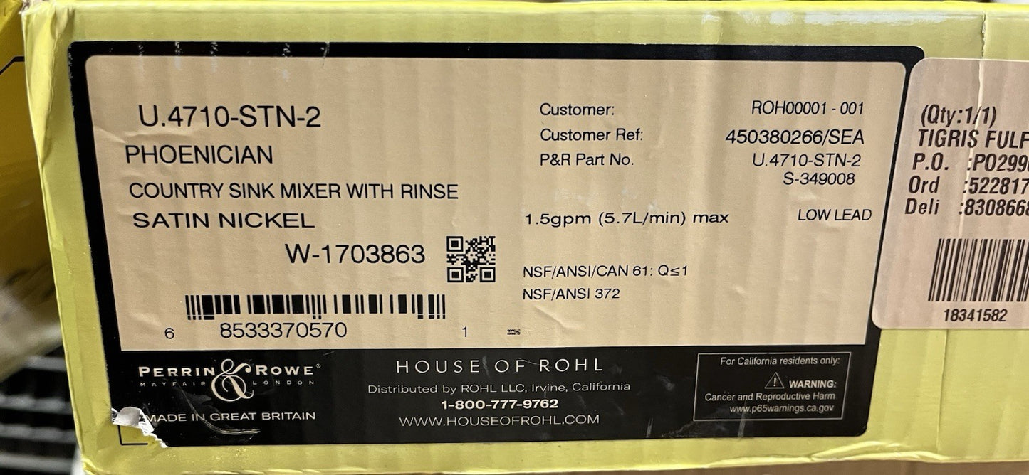Perrin & Rowe U.4710STN Georgian Era Two-Handle Kitchen Faucet w/ Side Spray, SN