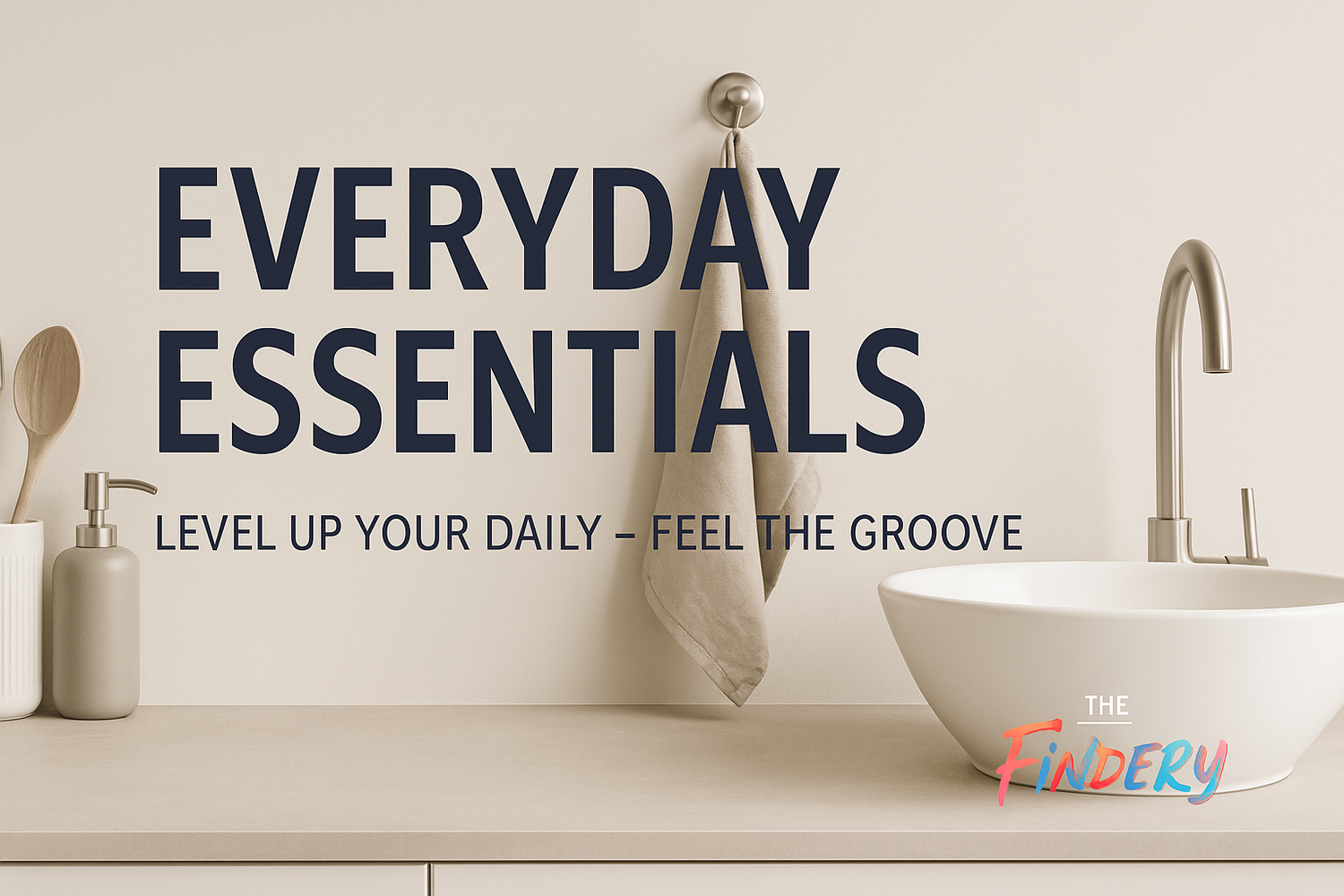 “The Findery everyday essentials collection banner – home goods, daily use items, practical finds, 25% off”