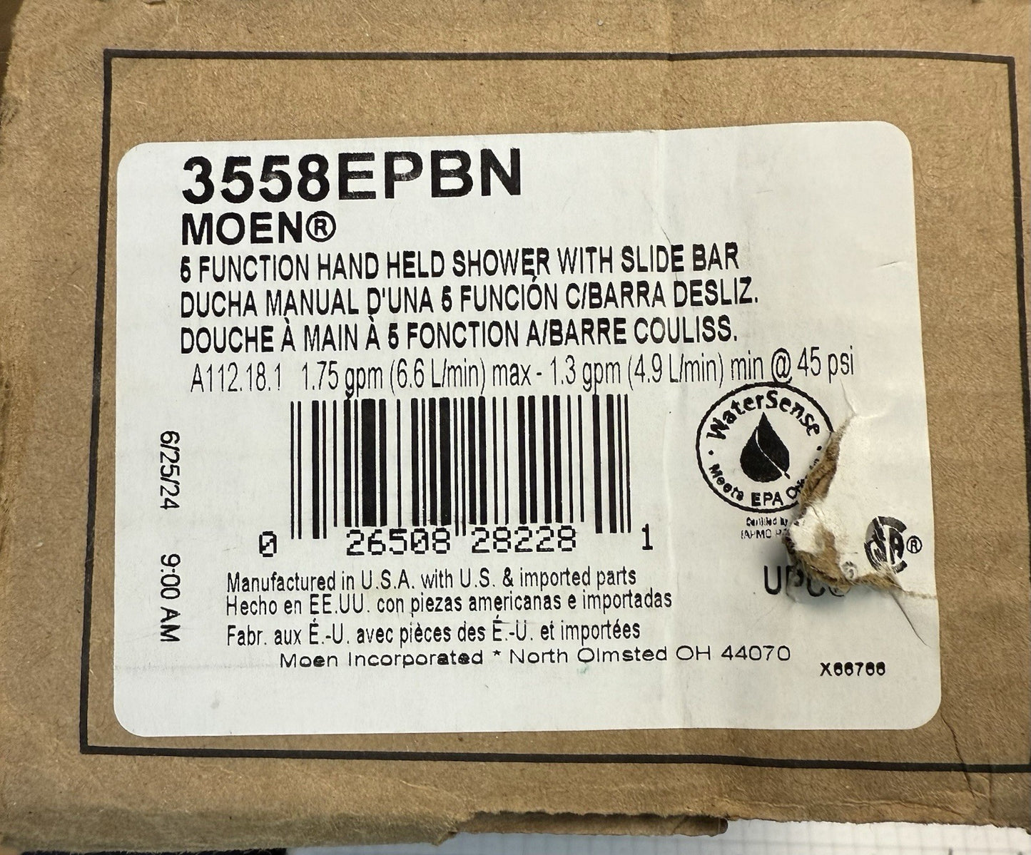 Moen 3558EPBN Handheld Shower Brushed Nickel w/ Slide Bar 1.75 GPM Eco