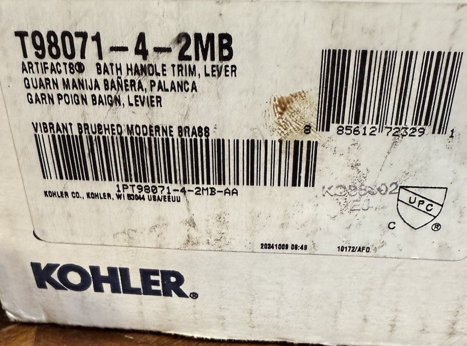 Kohler K-T98071-4-2MB Kohler Artifacts Bath Handle Trim, Lever