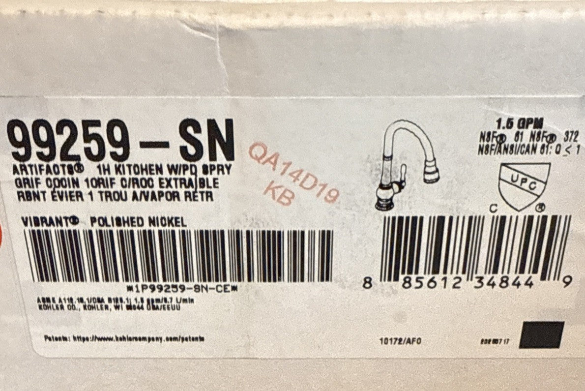 Kohler K-99259-SN Artifacts Single-Hole Kitchen Sink Faucet - Polished Nickel