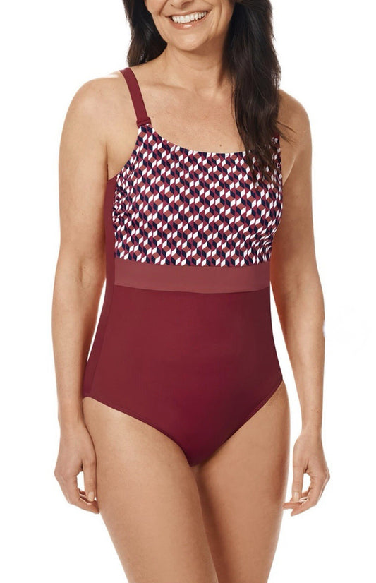 NWT- Amoena Apulia One Piece Red Pocketed Mastectomy Swimsuit size 10c