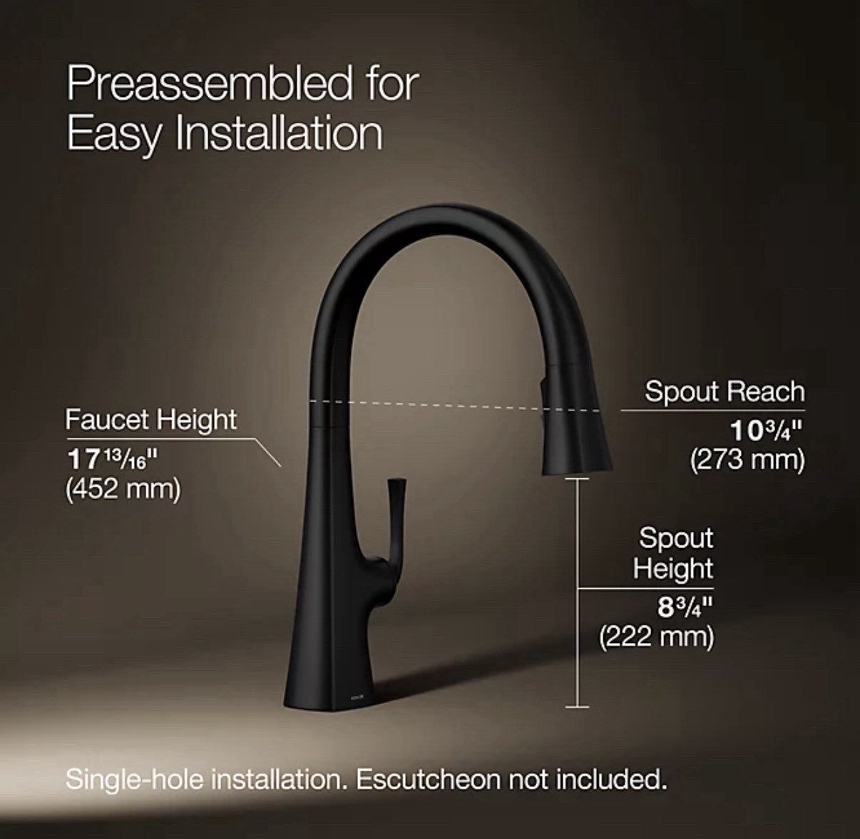 Kohler K-22068-BL Graze Touchless Pull Down Kitchen Faucet - Black