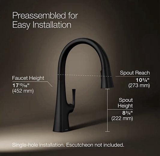 Kohler K-22068-BL Graze Touchless Pull Down Kitchen Faucet - Black