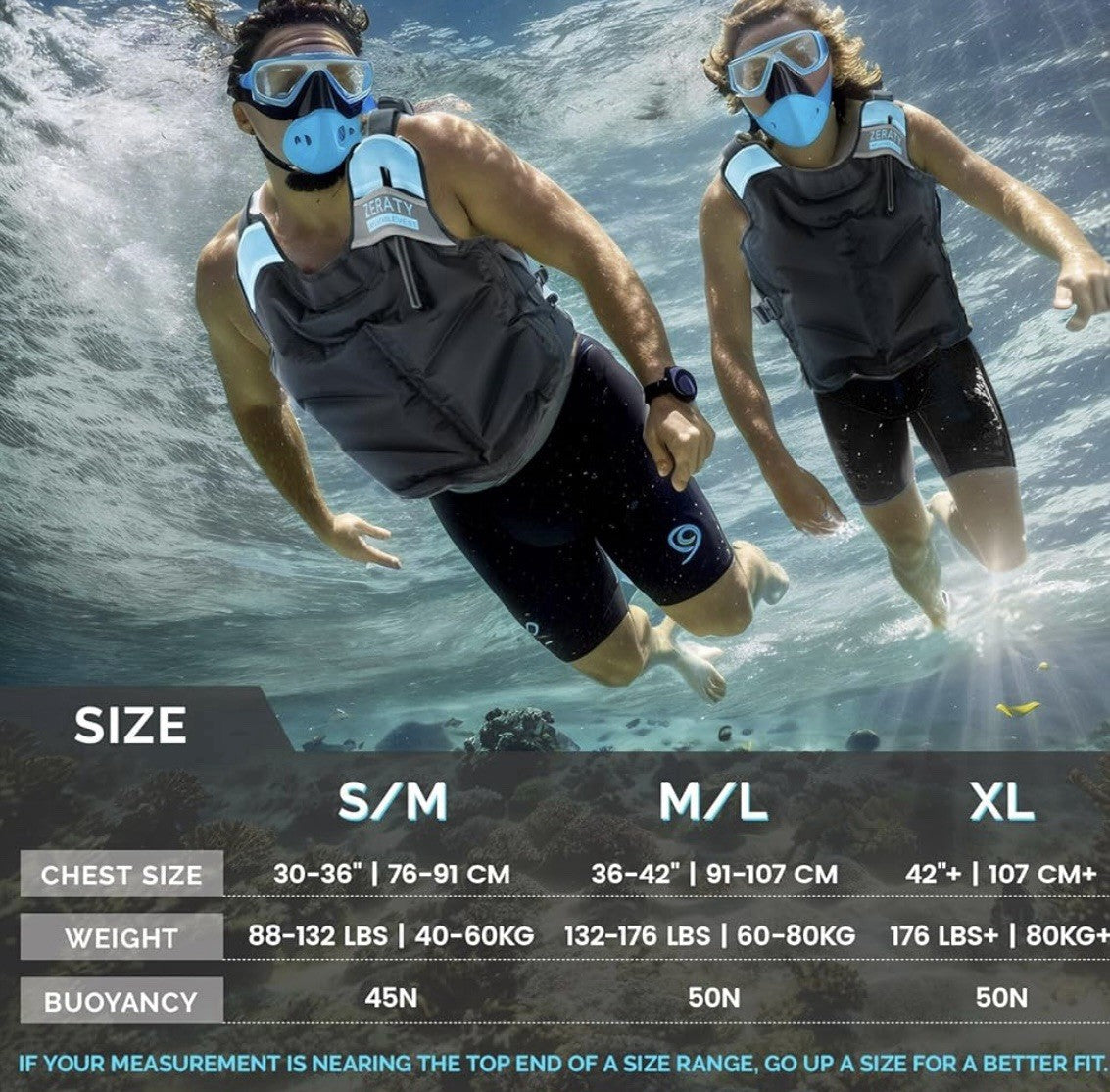 Zetary Inflatable Snorkel Vest - Portable Snorkel Jacket for Adults size M/L