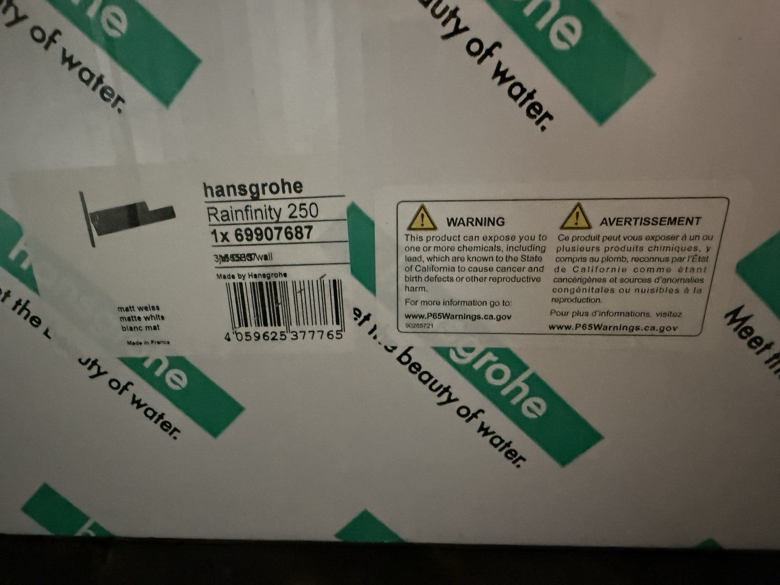Hansgrohe 26232701 Rainfinity 3-Jet Showerhead – 2.5 GPM Matte White