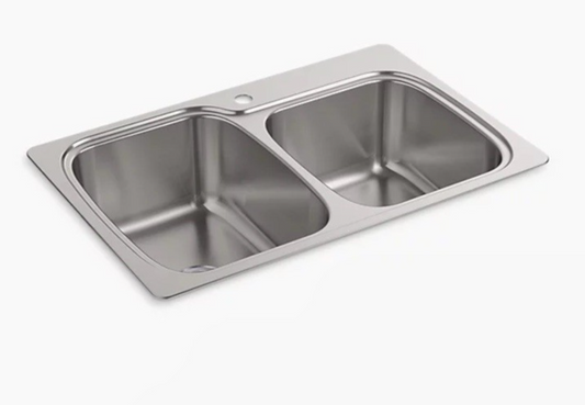 KOHLER Verse 75791‑1‑NA – 33″ Double‑Bowl Stainless Kitchen Sink, 9¼″ Deep