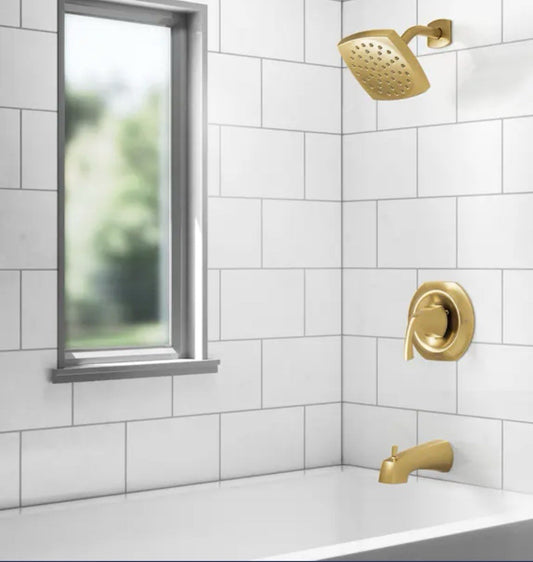 Moen Lindor 82504BG Tub & Shower Faucet – Brushed Gold, Valve & Rainshower 🚿