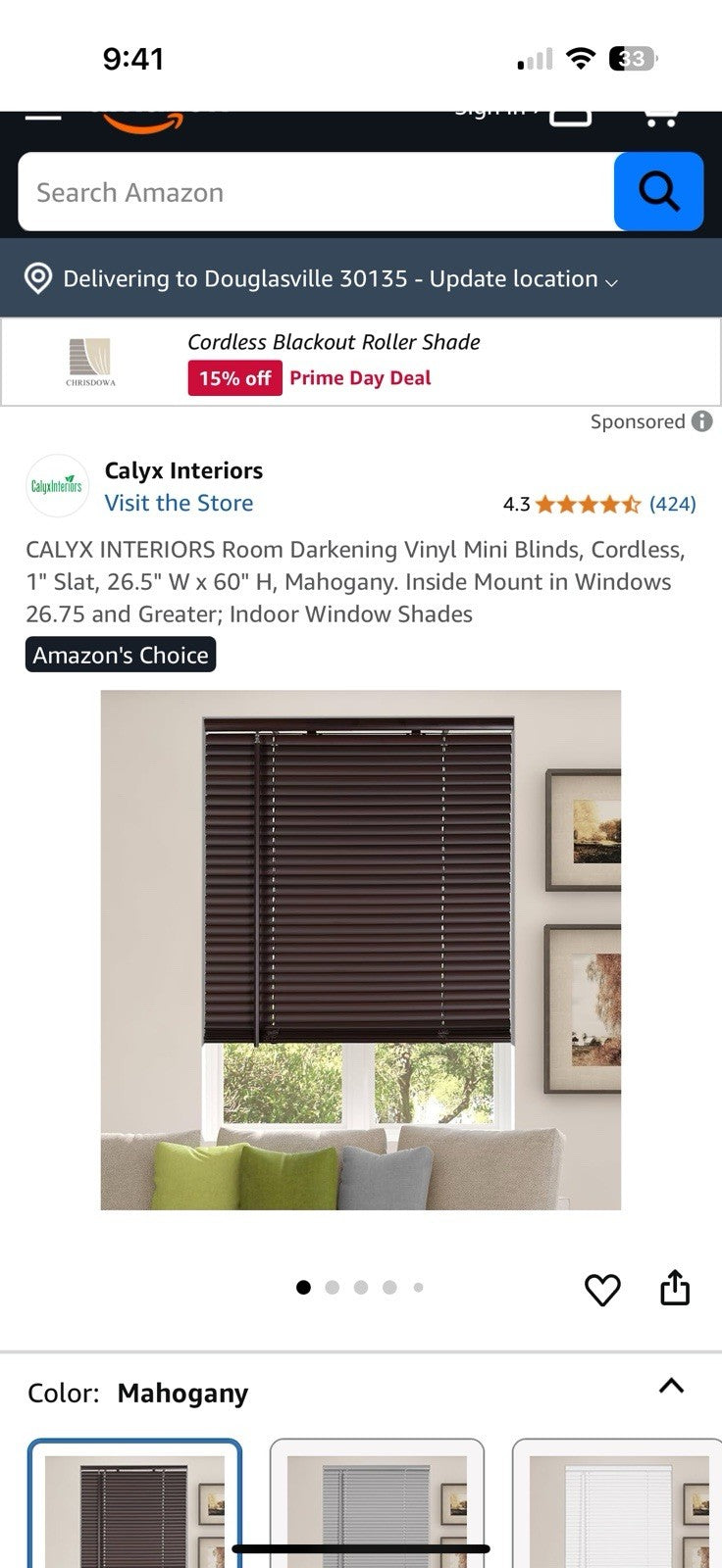 Calyx interiors Mahogany Smart Lift Blinds