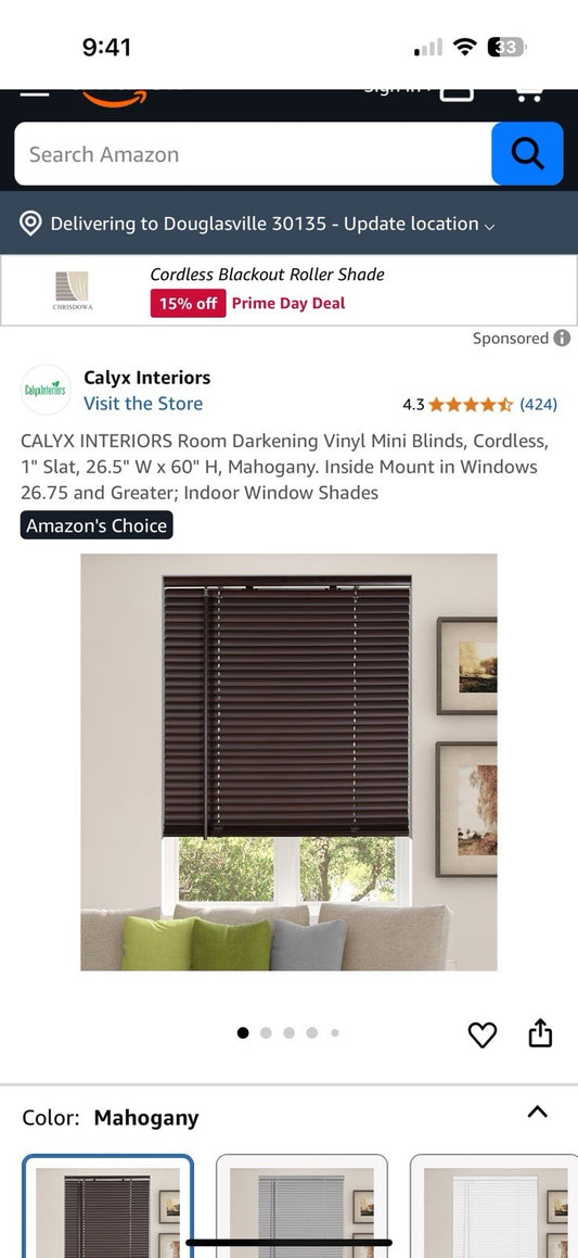 Calyx interiors Mahogany Smart Lift Blinds