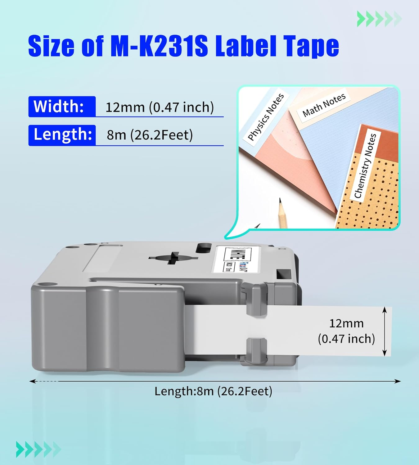 M-K231 Replacement for Brother M Tape 12Mm 0.47'' White, M-K231S Mk231S M231 Lab