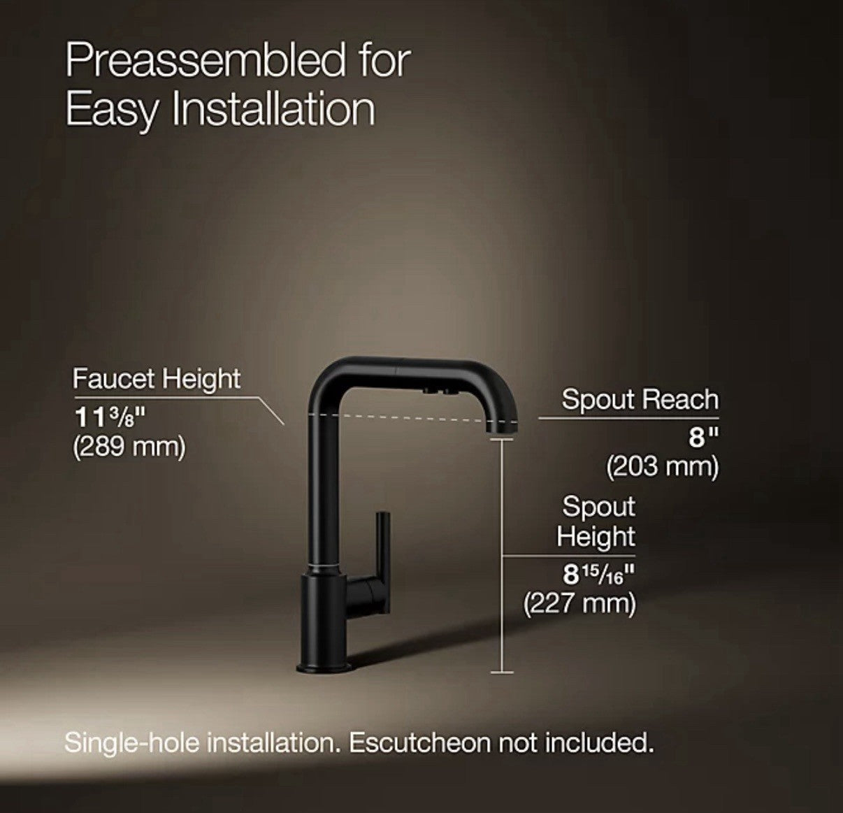 Kohler Purist Single-Hole Kitchen Sink Faucet - Matte Black (K-7505-BL)