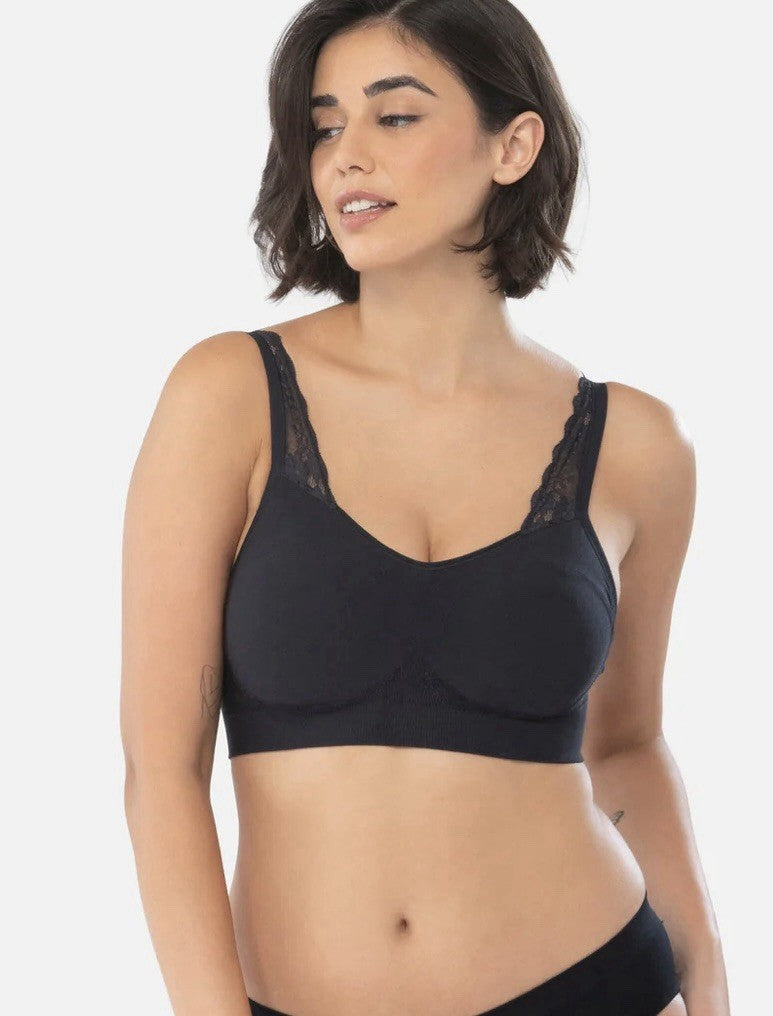 Underoutfit Adjustable Comfort Bra w/ Lace Straps-445 Black size Large
