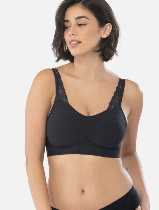 Underoutfit Adjustable Comfort Bra w/ Lace Straps-445 Black size Large