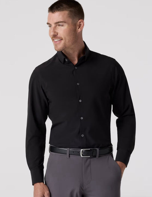 Mizzen+Main Leeward Dress Shirt – Black Trim Fit LS Button-Down – Men’s Large