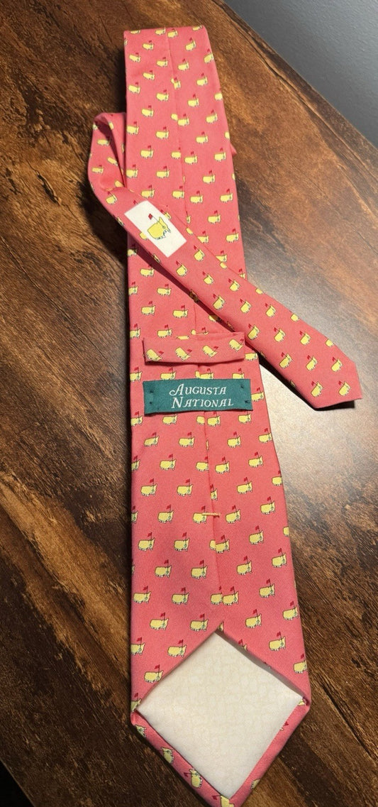 Augusta National Golf Club Tie Pink Silk Masters Logo Map Flag Print Neck Tie