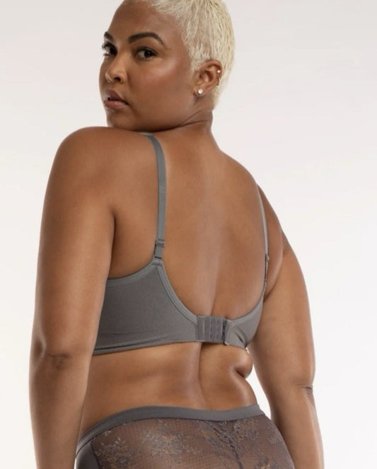 Underoutfit Adjustable Comfort Bra w/ Lace Straps-445 Gray, size Med