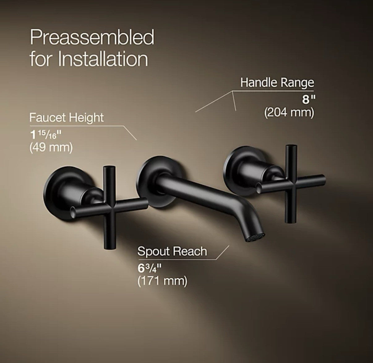 Kohler T14413-3-BL Purist Wall-Mount Bathroom Faucet Trim - Matte Black