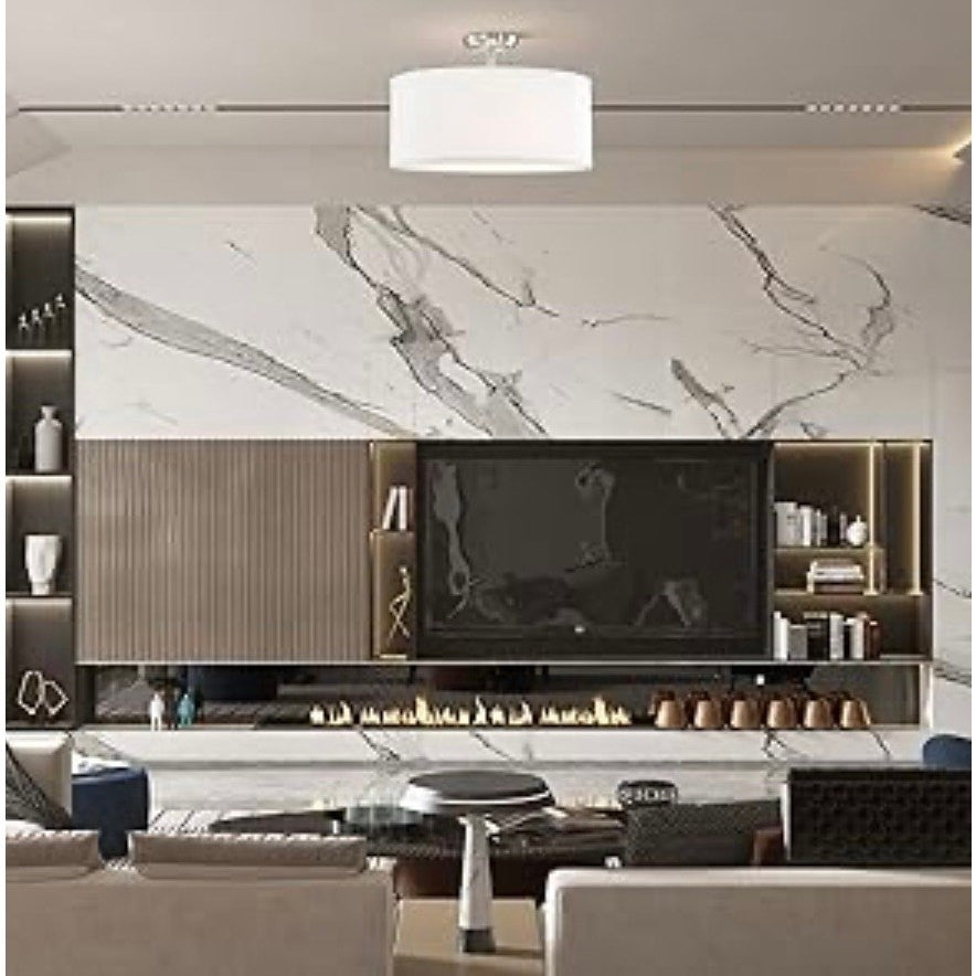 Doraimi Semi Flush Mount Ceiling Light with  20" Fabric Drum Shade