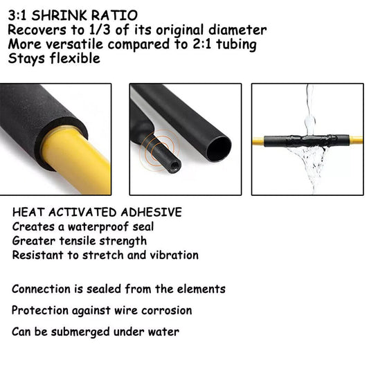 3ft 3:1 Marine Heat Shrink Tubing Dual Wall Adhesive Glue Lined Waterproof