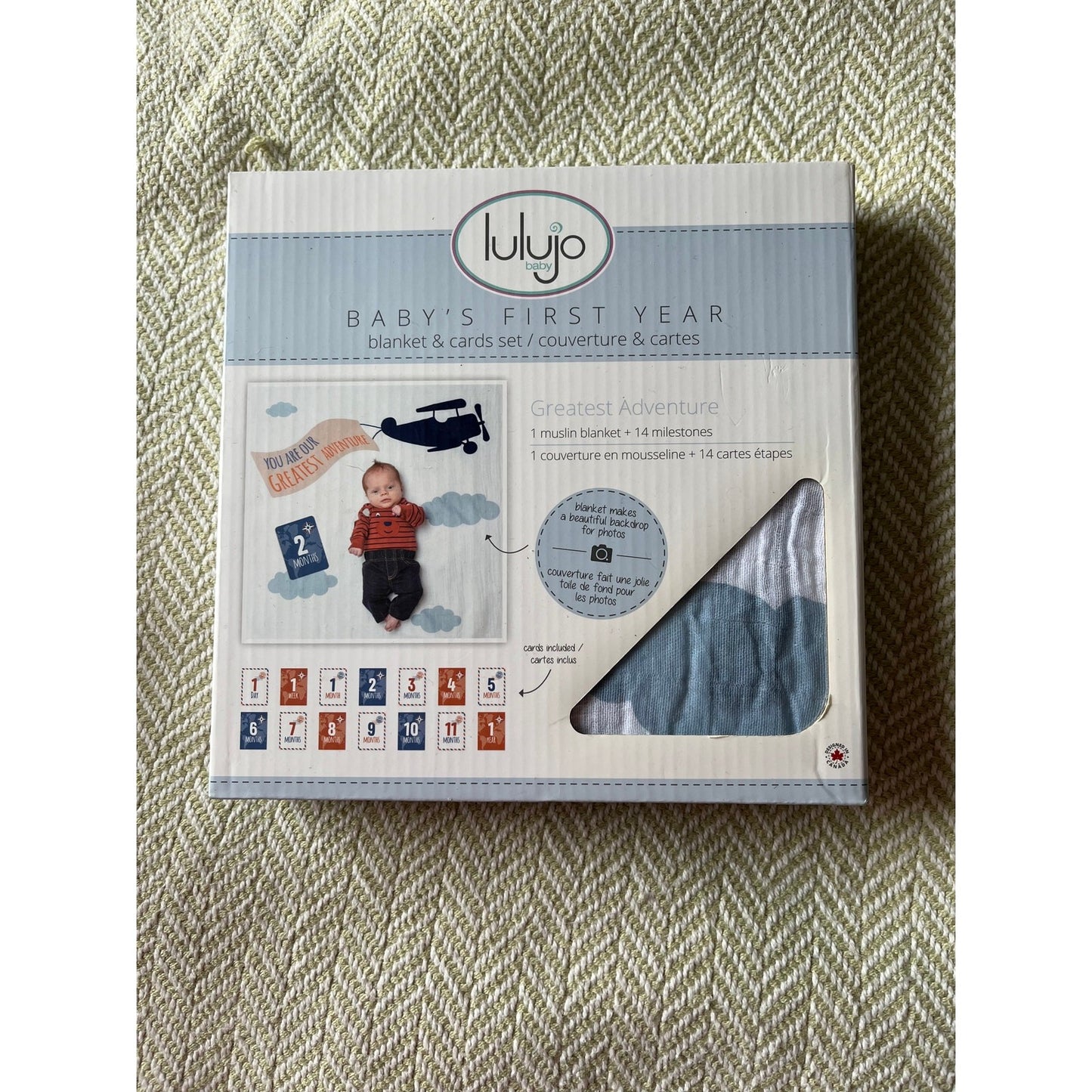 New - Lulujo Baby's First Year Milestone Blanket & Card Set