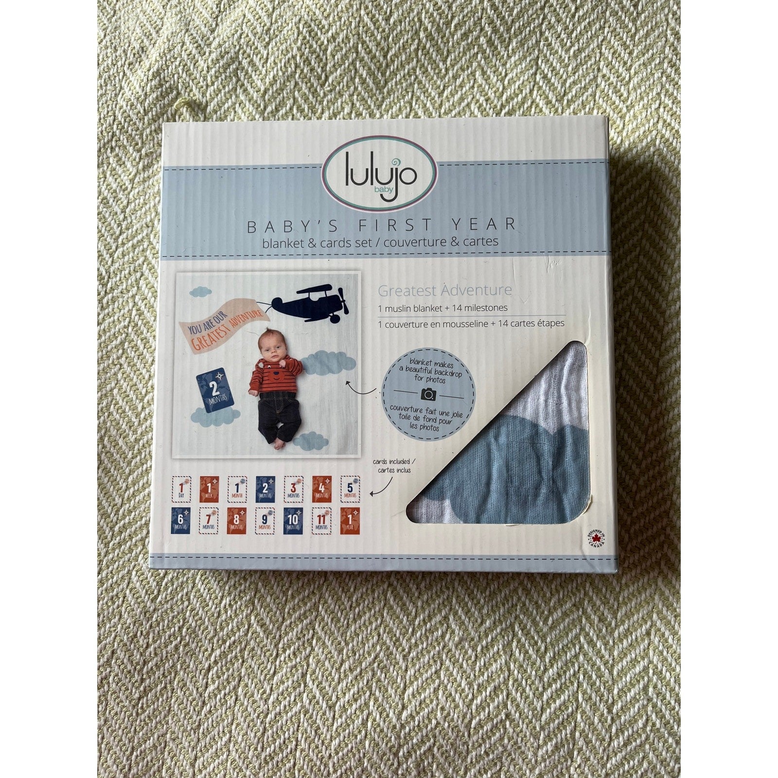 New - Lulujo Baby's First Year Milestone Blanket & Card Set