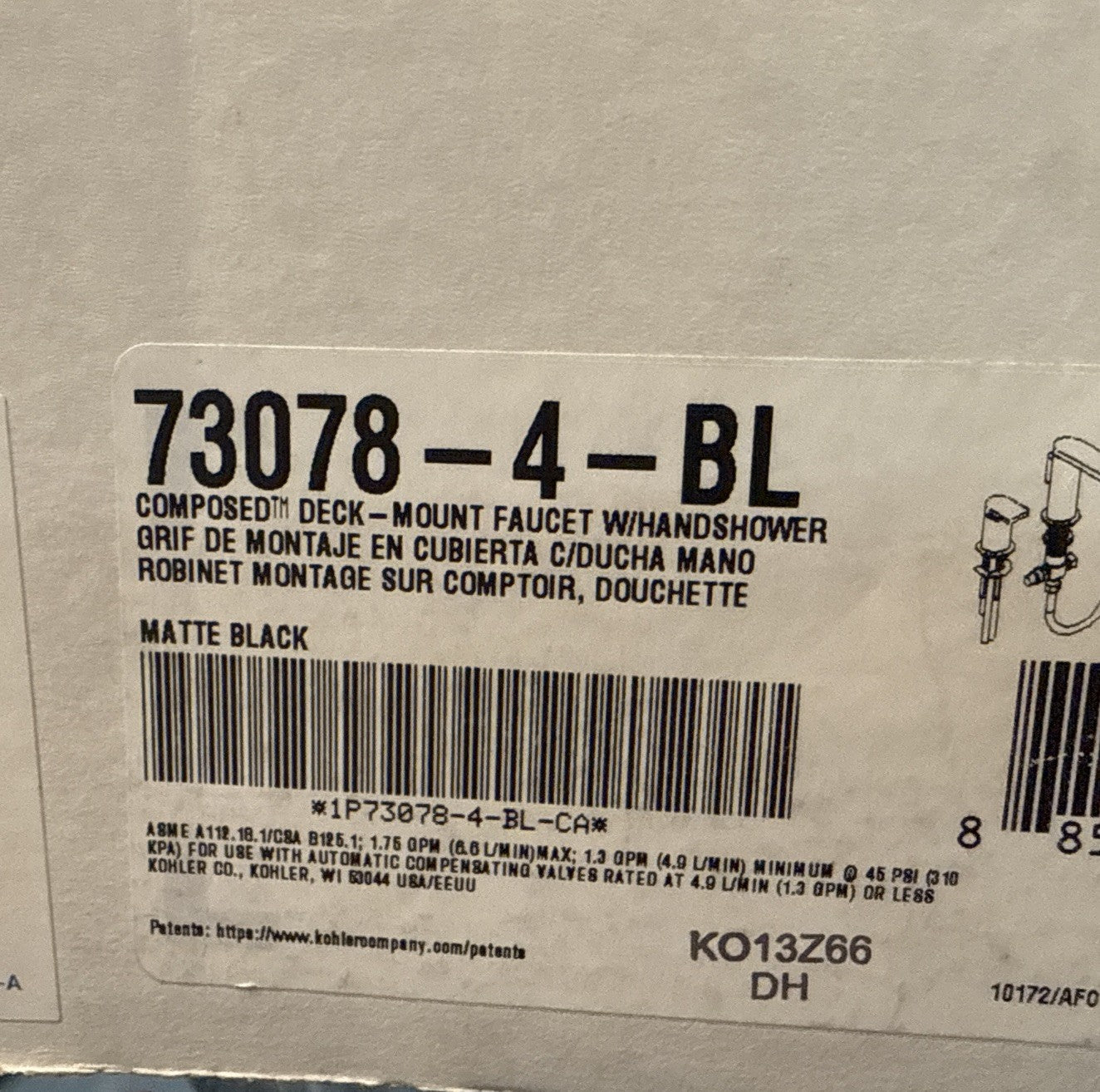 Kohler 73078-4-BL Composed Deck-Mount Tub Faucet w/ Handheld – Matte Black