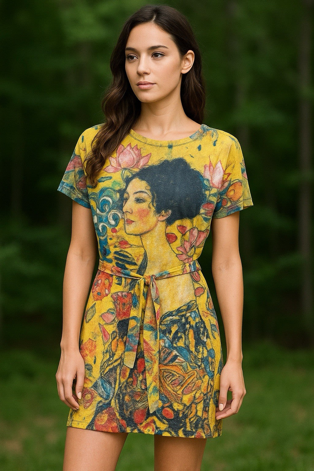 Gustav Klimt “The Kiss” T-Shirt Dress Women’s Size M Art Graphic Gold Prin