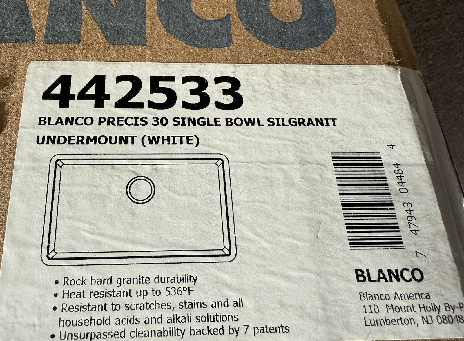 Blanco 442533 Precis 30" White SILGRANIT Undermount Single Bowl Kitchen Sink