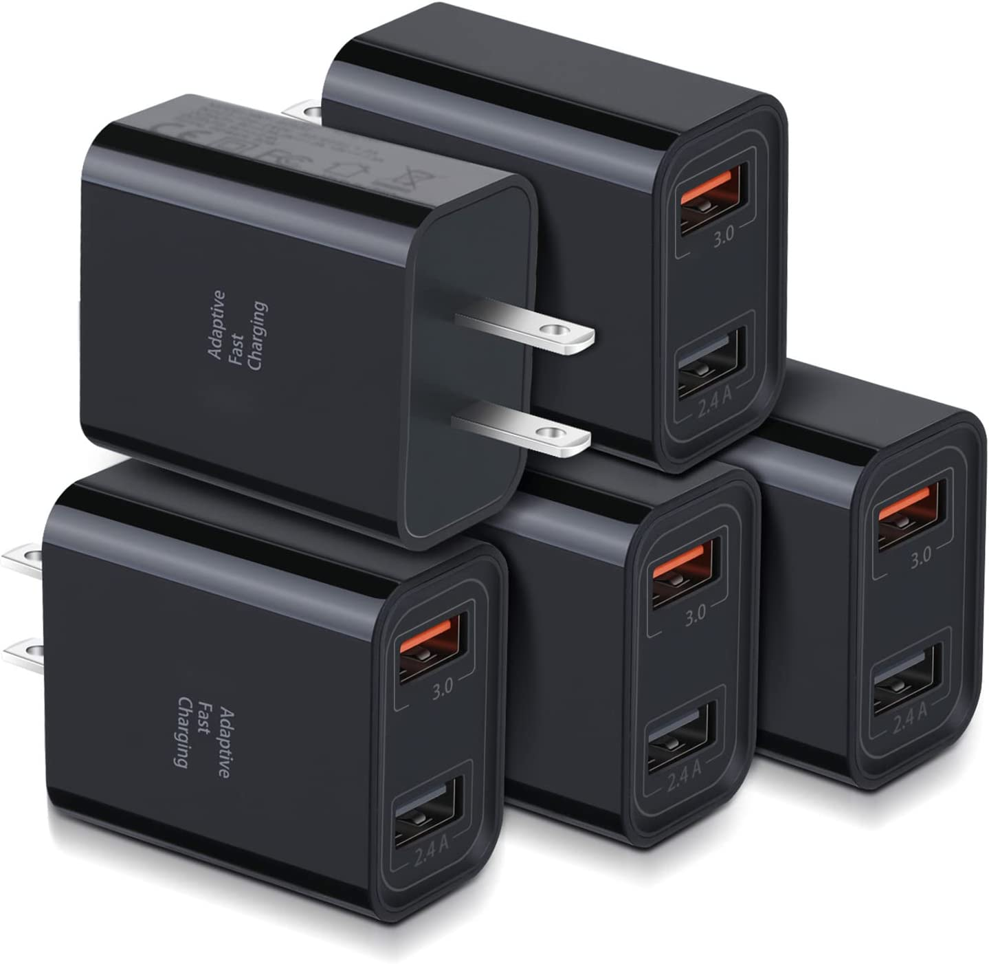 Quick Fast Charge 3.0 USB Wall Charger,  5 Pack 30W Dual USB Power Adapter (Fast