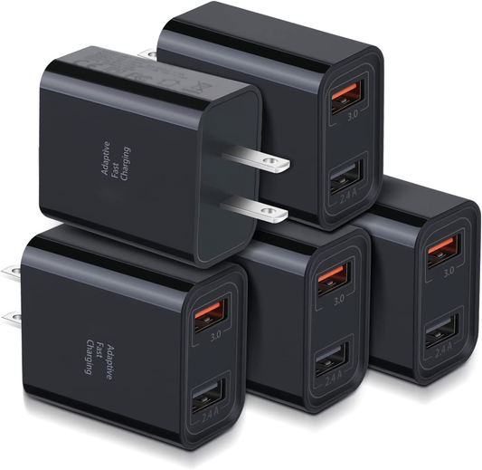 Quick Fast Charge 3.0 USB Wall Charger,  5 Pack 30W Dual USB Power Adapter (Fast